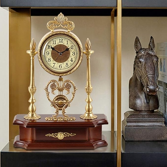 Silent Retro Mantel Clock - Classic Brass Pendulum Desk Clock for Home Decoration, Vintage Table Clock for Living Room, Office, and Bedroom - Elegant Timepiece