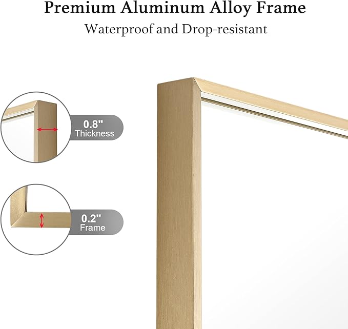 24x30 Inch Gold Bathroom Mirror - Copper-Free Mirror, Aluminum Alloy Frame Vanity Rectangle Wall Mounted Modern Mirror for Bedroom/Living Room/Porch Horizontal or Vertical