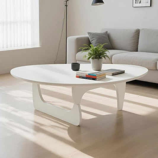 Solid Wooden Modern Triangle Coffee Table: Unique Funky Coffee Tables for Living Room, Oval Mid-Century Irregular Abstract Tea Tables for Patio Office Balcony Bedroom (White, 50" L x 31" W x 16" H)