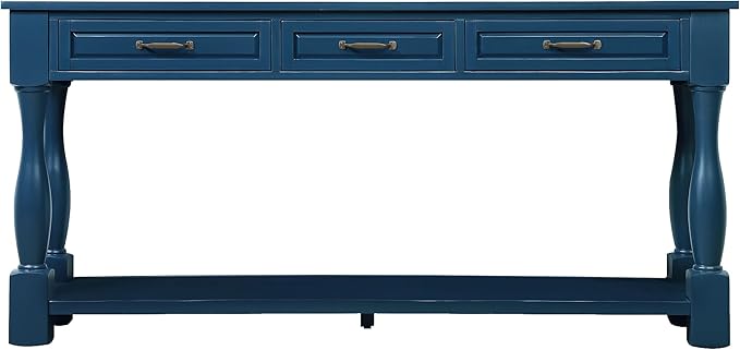 Merax Console Table with 4 Drawers, Retro Entryway Table with Open Storage Shelf for Entryway, Wood Side Table with Thick Legs for Living Room Bedroom, Navy Blue