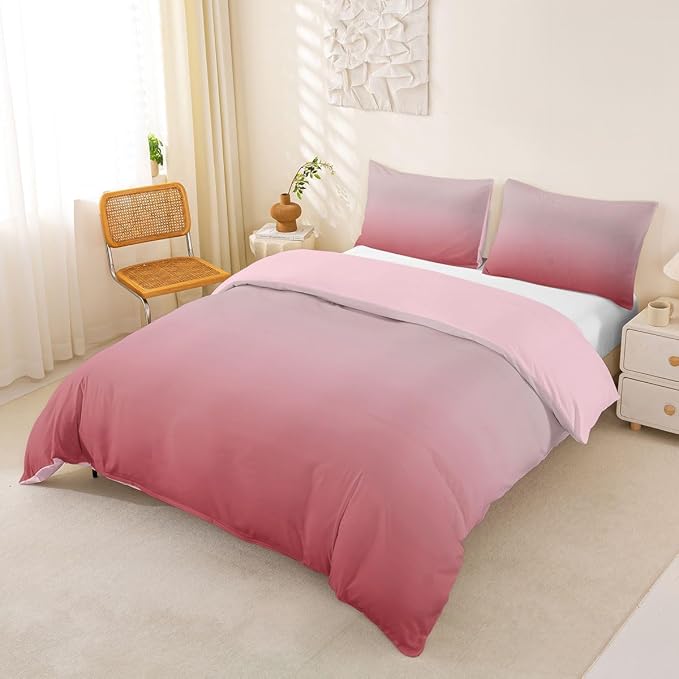 Erosebridal Ombre Blush Pink Comforter Cover Full Girly Pastel Pink Duvet Cover for Kids Teens Princess Gradient Bedding Set Aesthetic Dreamy Bed Set with Zipper
