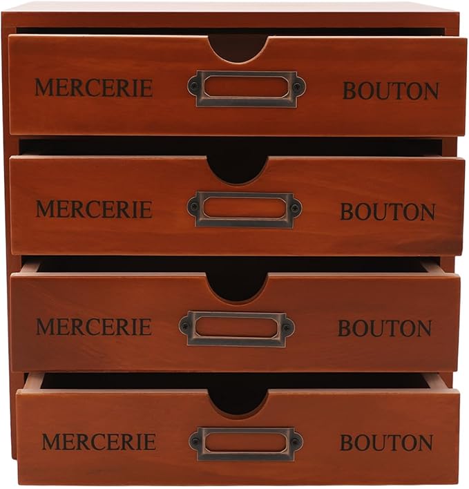 Vintage Wooden Drawers Organizer, 16-Drawer Desktop Storage Box With Drawers, Iron Label Holders, Apothecary Cabinet For Countertop Tea Coffee Pod Storage(4-Drawer/Brown)