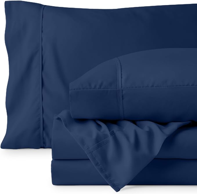 Bare Home Split Head Flex King Sheet Set - 1800 Ultra-Soft Microfiber Bed Sheets - Double Brushed - Deep Pockets - Easy Fit - 4 Piece Set - Bedding Sheets & Pillowcases (Dark Blue)