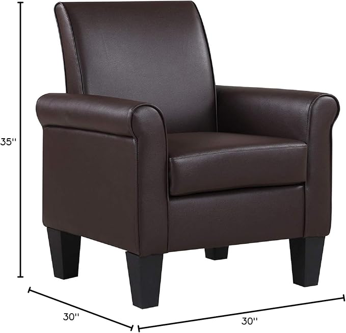 Modern Faux Leather Accent Chair, Upholstered Living Room Armchairs, Comfy Winged Arm Single Sofa Chair for Bedrom, Apartment, Office, Espresso