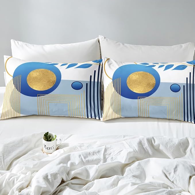 Erosebridal Blue Neutral Modern Twin Comforter Cover Boho Mid Century Duvet Cover Minimalist Aesthetic Bed Set Geometric Abstract Bedding Set