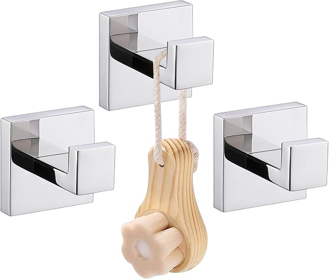 LANC 3PCS Towel Hooks for Bathroom Wall Hooks, Heavy Duty Chrome Bath Hooks,Coat Hooks,Hand Towel Hanger,Robe Hooks for Bathroom Kitchen Hotel Wall Mounted,Silver Polished, A8805CP-P3