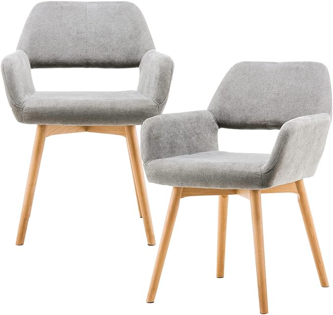 Mid Century Modern Dining Chairs Set of 2 & 4 & 6 Comfy Accent Chair Upholstered Kitchen Dining Living Room Chairs for Bedrooms Waiting Room Home Arm Desk Chair No Wheels (Gray, 2)