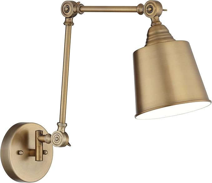 360 Lighting Mendes Modern Swing Arm Adjustable Wall Mounted Lamp Antique Brass Gold Metal Hardwired Down Light Fixture for Bedroom Bedside House Reading Living Room Home Hallway Dining