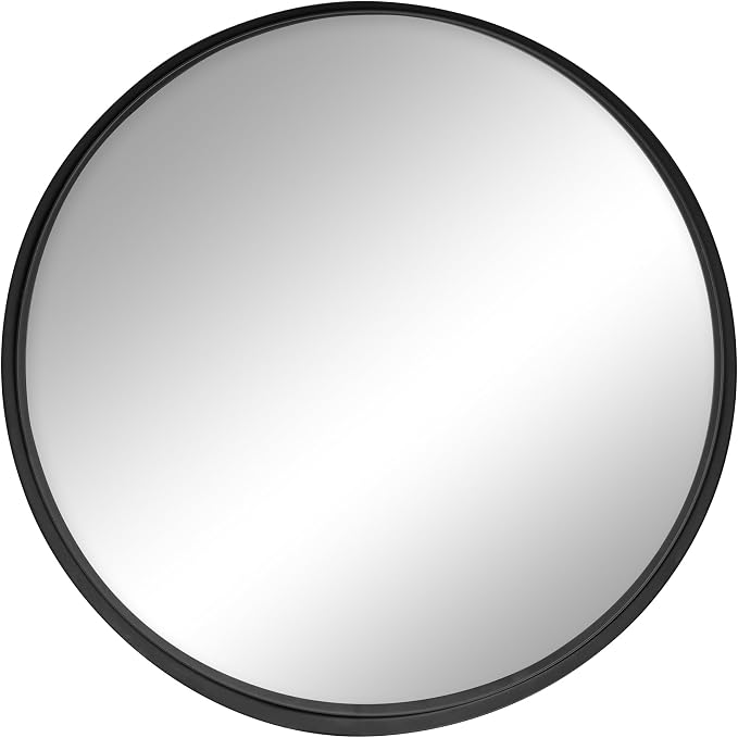 Design House 24-Inch Violette Wall Mirror – Round Mirror with Black Iron Metal Frame – Midcentury Modern Design for Entryway, Vanity, Living Room, Bathroom, 589879