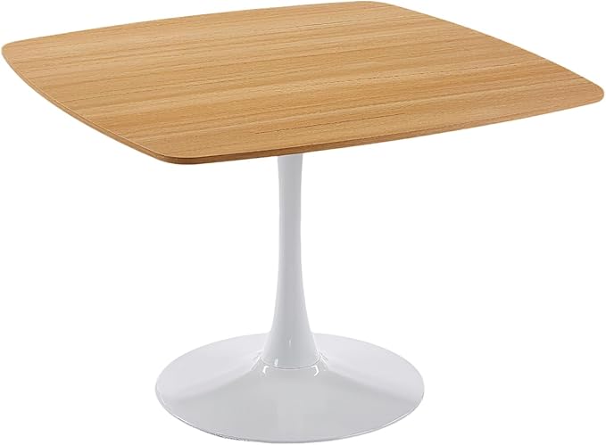 42 Inch White and Oak Square Dining Table for 4-6 Person,Mid-Century Oak Tulip Table Kitchen Dining Table with MDF Tabletop and Pedestal Base for Home Kitchen