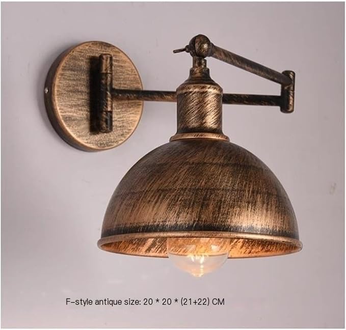 Folding Wall Lamp Retro Rocker Arm Wall Lamp Bedroom Bedside Lamp Iron Art Living Room Study Reading Wall Sconce Swing Arm Adjustable Vintage Wall Mount Light Sconce ( Color : F-Antique color )