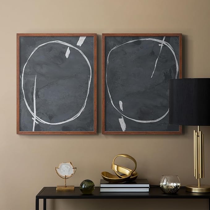Renditions Gallery Set of 2 Peel & Stick Framed Prints, Abstract Wall Art, Circular Momentum Design Wall Decor, Re-Stickable - Ready to Hang - 8"x10" - Walnut Frame LT588