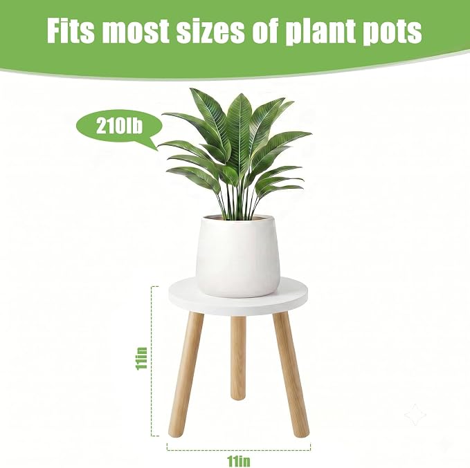 Wood Plant Stands Indoor, White Plant Stand Modern Plant Table for Large Plants, Wooden Plant Stool, Tall Plant Holder Small Round Side for Living Room, Balcony, Office (1 Pack)