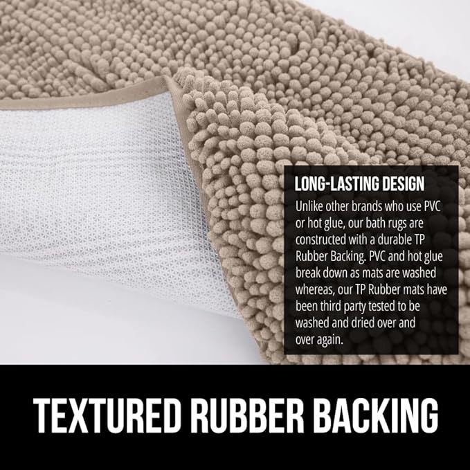 GORILLA GRIP Plush Absorbent Shaggy Chenille Bath Rug Mat for Oval Toilet Base with Rubber Backing, Machine Washable Rugs, Soft Microfiber Contour Mats for Toilets, Bathroom Decor, Gray Beige