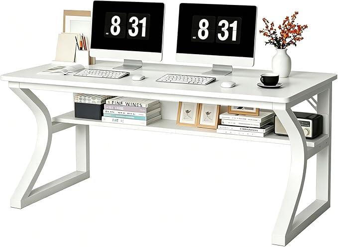 47 X 23.6'' Computer Desk, Home Office Desks w/Shelf Storage, Computer Desk w/Metal Frame, Cable Management, Study Student Desk Writing Work Table Deeper & Thicker Desktop for Home Bedroom