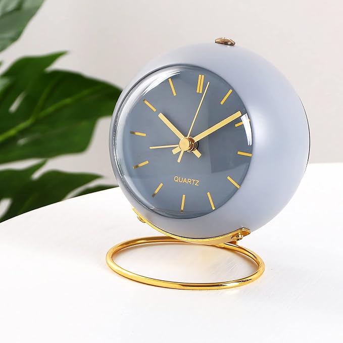 SHISEDECO Small Tableclocks Classic Non-Ticking Tabletop Alarm Clock with Night Light, Battery Operated Deskclock with HD Glass for Living Room Bedroom Bedside Indoor Decor (RN-Blue)