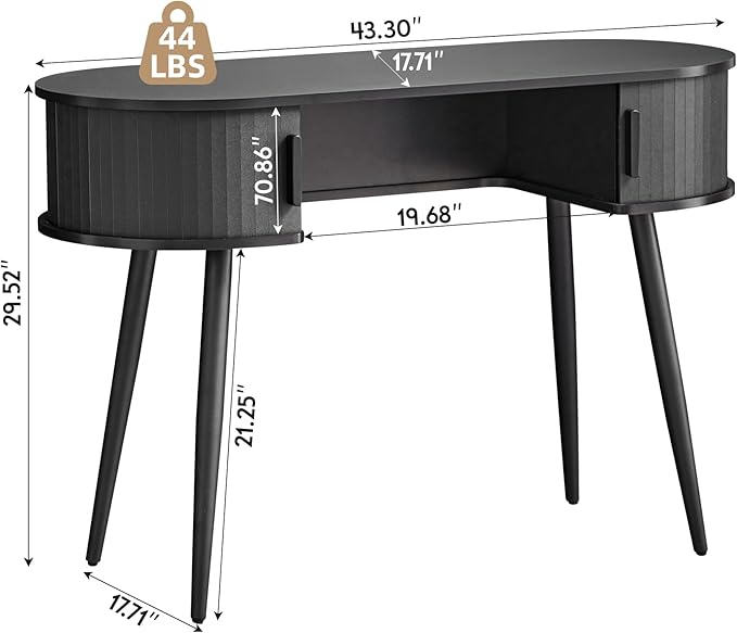 43" Mid-Century Writing Desk with Storage, Mid-Century Modern Home Office Wood Writing Desk for Bedroom, Small Table Compact Workstation for Living Room, Study (Black)