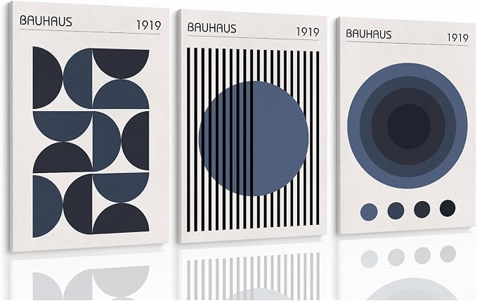 Minimalist Geometric Wall Art Bauhaus Exhibition Poster Abstract Shape Prints Mid Century Modern Artwork Boho Modern Pictures Abstract Geometric Painting Blue Bauhaus Poster 16x24inch Wood Framed