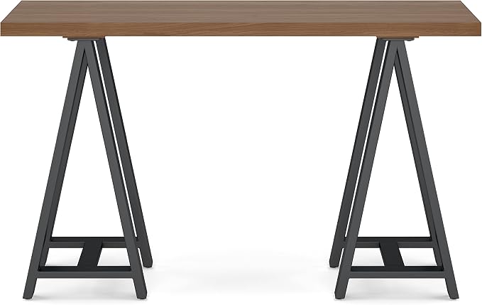 SIMPLIHOME Sawhorse SOLID WOOD and Metal 50 inch Wide Modern Industrial SOLID WALNUT WOOD and Metal Console Sofa Table in Walnut for the Living room Entryway and Bedroom