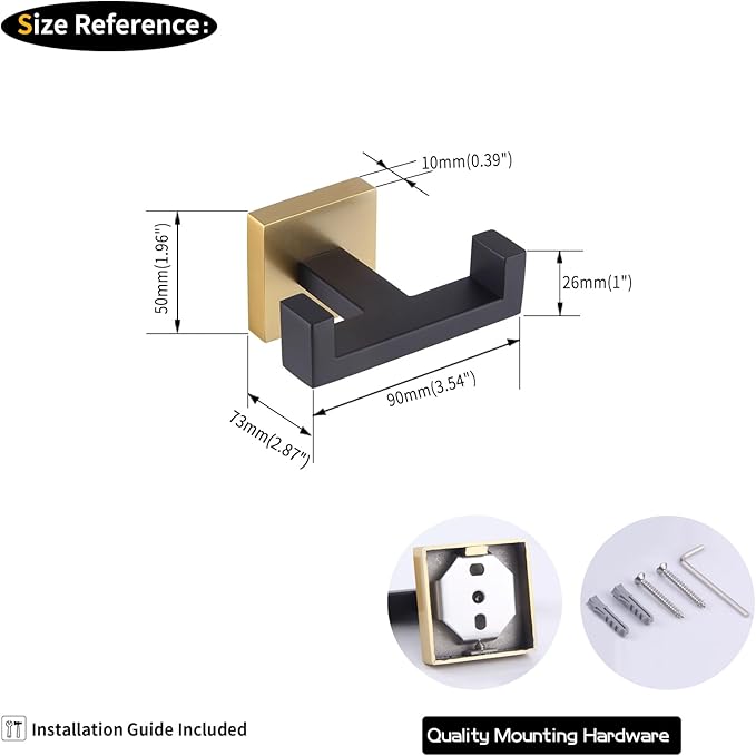 GERZWY Stainless Steel Coat/Robe Clothes Hook for Bath Kitchen Modern Hotel Style, Bathroom Double Towel Hook Wall Mounted (Black & Gold) AG1407B-BD