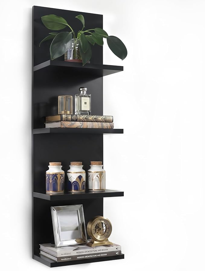 Homaterial Wall Shelves 4 Tier, Simple Vertical Corner Shelf for Room, Kitchen Wall Decor, Makeup Perfume Organizer,Decorative Shelving Unit, Black