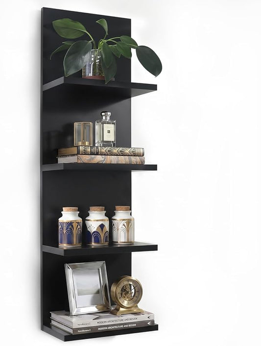 Homaterial Wall Shelves 4 Tier, Simple Vertical Corner Shelf for Room, Kitchen Wall Decor, Makeup Perfume Organizer,Decorative Shelving Unit, Black