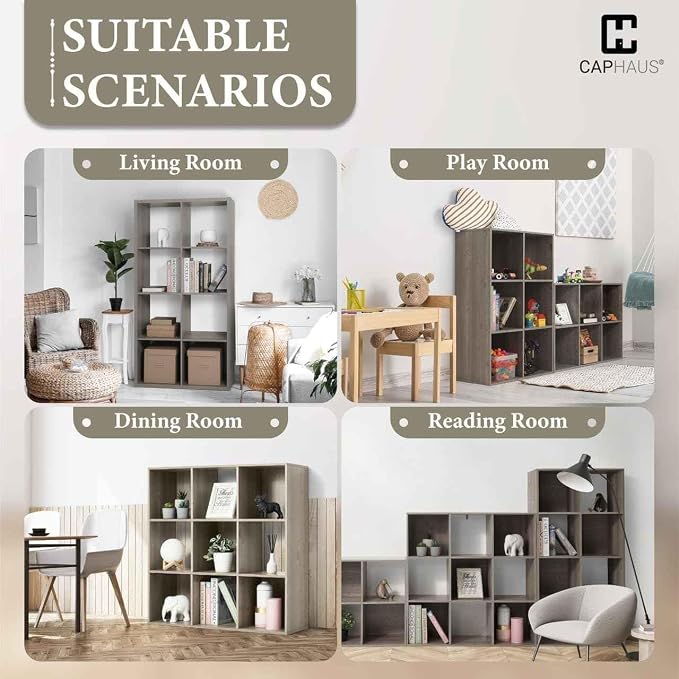 CAPHAUS Sturdy Room 11-Inch Cube Storage Organizer Shelf, with Thick Exterior Edge, Storage Shelf Divider w/Back, Bookcase, 8-Cube, White