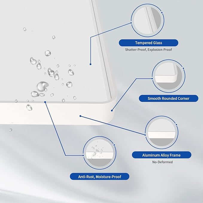 WEER White Bathroom Mirror 60X30 Inch, Rounded Rectangle White Metal Frame Mirror, Matte White Bathroom Vanity Mirror with Tempered Glass, Anti-Rust, Hangs Horizontally or Vertically