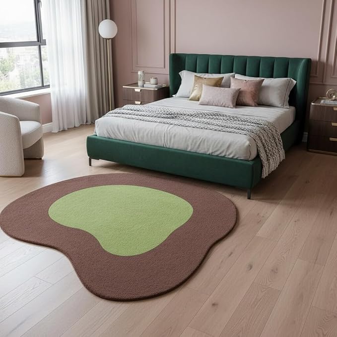 Non Slip Irregular Shaped Area Rug 4ft Contemporary Aesthetic Irregular Rug for Living Room Bedroom Diningroom Office Minimalist Boho Playroom Nursery Dorm Low Pile Shag Washable Carpet Green Maroon