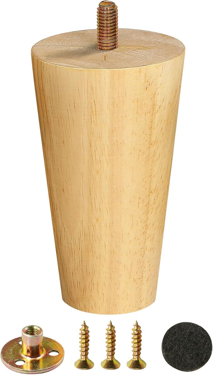 FoDau770 Rubber Wood Furniture Legs 6 Inches, 5/16" UNC Straight Tapered Wood Feet Mid Century Sofa Legs, Wooden Furniture Feet Replacement Parts for Cabinet Couch Dresser Chair Ottoman Table