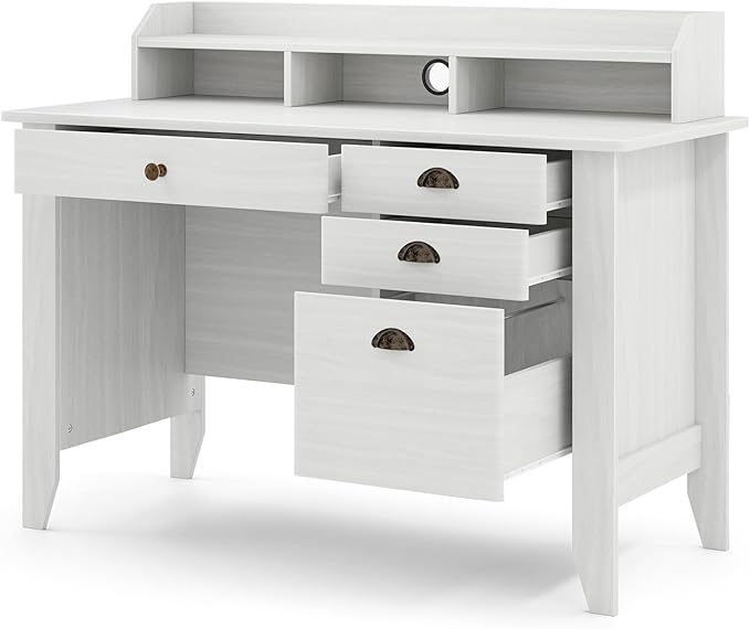 Safeplus 48" Computer Desk with 4 Storage Drawers and Hutch Wood Executive Table for PC Laptop