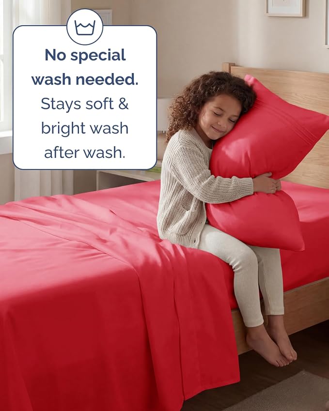 Twin Size 3 Piece Sheet Set - Comfy Breathable & Cooling Sheets - Hotel Luxury Bed Sheets for Women & Men - Deep Pockets, Easy-Fit, Extra Soft & Wrinkle Free Sheets - Red Oeko-Tex Bed Sheet Set