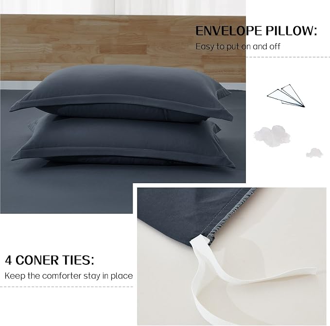 Dreaming Wapiti Duvet Cover Queen,Washed Microfiber Dark Grey Queen Size Duvet Cover Set,Solid Color - Soft and Breathable with Zipper Closure & Corner Ties (Dark Gray, Queen)