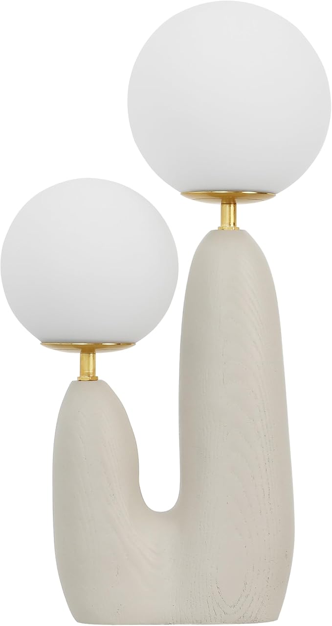 JONATHAN Y JYL4065C Oda 17.75" 2-Light Modern Bohemian Resin/Iron/Frosted Glass Danish Cactus LED Table Lamp for Bedroom, Living Room, Office, College, Nightstands and Coffee Table, Almond/Brass Gold