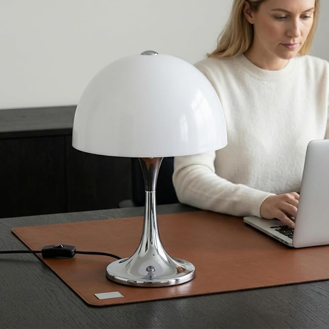 Modern Mushroom Table Lamp, Mid-Century Nightstand Lamp with Smooth Acrylic Shade & Metal Base, 3-G9 Socket Bedside Desk Lamp for Bedroom Living Room Office, Retro Decor Accent Light, Chrome