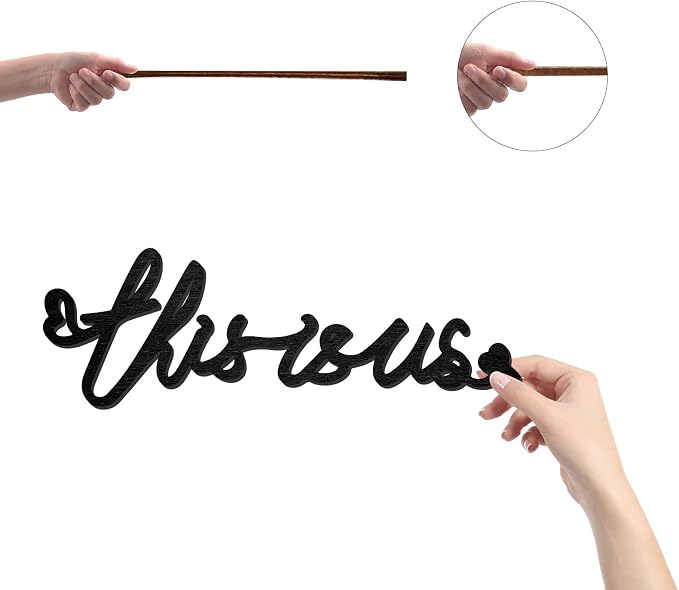 CREATCABIN This Is Us Word Sculpture Wood Sign Wooden Laser Cutout Unfinished Slices Wood Letter Wall Sign Ornaments Art for Crafts DIY Personalized Front Door Kitchen Home Wall Decor 11.8x4Inch-Black