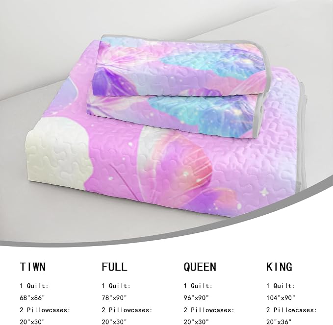 AILONEN Colorful Spring Butterfly Queen Quilted Comforter Set 3 Piece, Nebula Inspired Bedspread Coverlet with 2 Pillowcases, Romantic Bedding for Master Bedroom