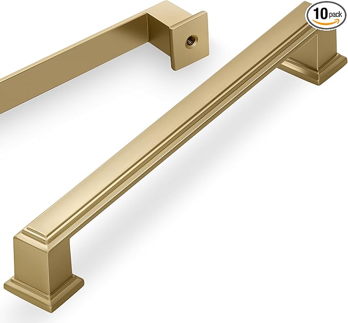 10 Pack 7.5 Inch(192mm) Hole Center Brushed Champagne Bronze Modern Cabinet Pulls Kitchen Cabinet Handles Kitchen Cabinet Hardware Timeless Drawer Pulls for Dresser Wardrobe, Champagne(7.5x10)