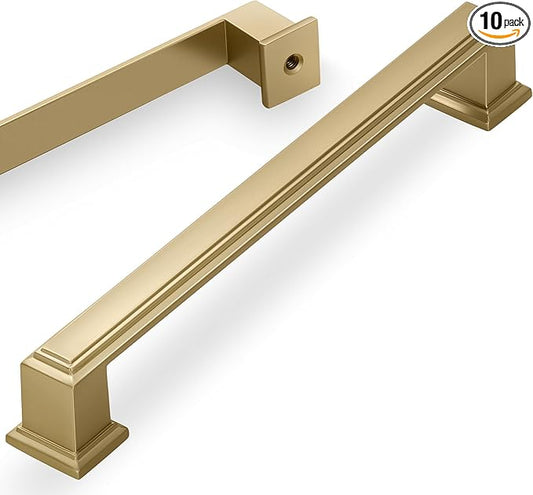 10 Pack 7.5 Inch(192mm) Hole Center Brushed Champagne Bronze Modern Cabinet Pulls Kitchen Cabinet Handles Kitchen Cabinet Hardware Timeless Drawer Pulls for Dresser Wardrobe, Champagne(7.5x10)