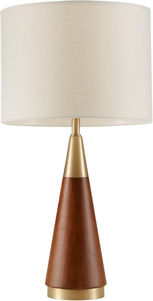 INK+IVY Chrislie Gold White Mid Century Modern Table Lamp , Contemporary Metal Wood Table Lamps for Bedrooms , 13.5"W X 13.5"D X 26"H , Gold / Brown