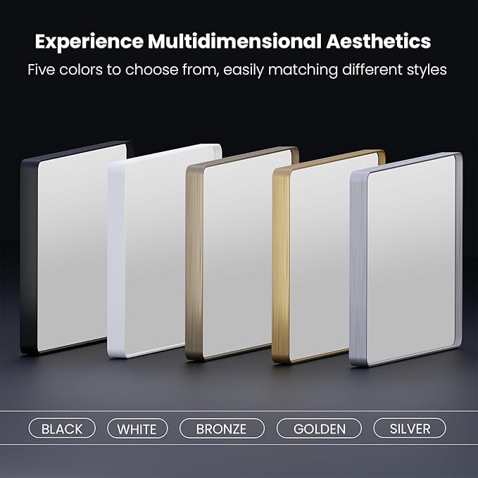 Brushed Nickel Bathroom Mirror 55x36 Inch, Brushed Silver Metal Frame Mirror Wall Mounted, Rounded Rectangle Bathroom Vanity Mirror, Tempered Glass, Anti-Rust, Horizontal/Vertical