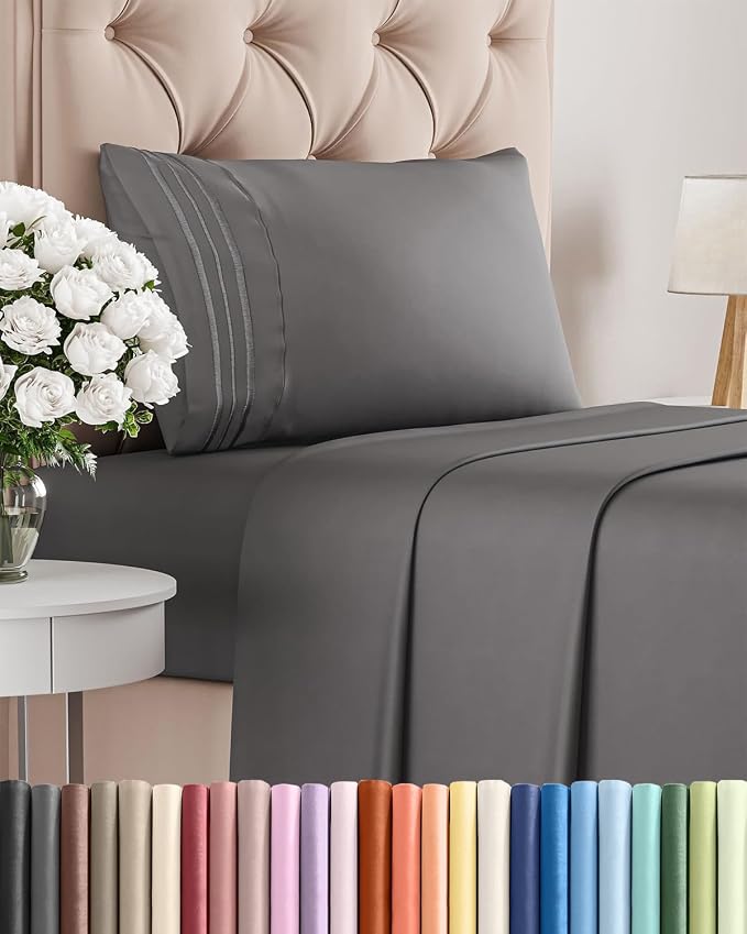 Twin Size 3 Piece Sheet Set - Comfy Breathable & Cooling Sheets - Hotel Luxury Bed Sheets for Women & Men - Deep Pockets, Easy-Fit, Extra Soft & Wrinkle Free Sheets - Dark Grey Oeko-Tex Bed Sheet Set
