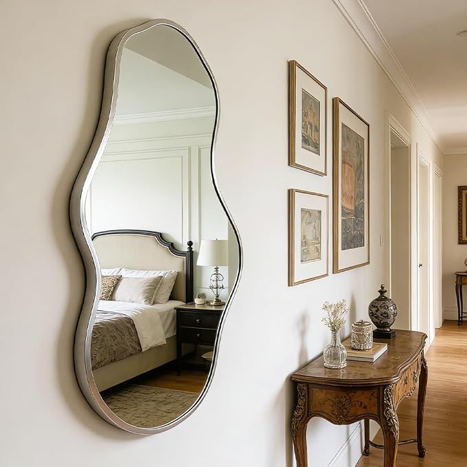 Irregular Wall Mirror Asymmetrical Mirror,18.5''x30'' Silver Mirror for Bathroom Bedroom Living Room Entryway, Decorative Modern Mirror,Wall Mouted（Silver