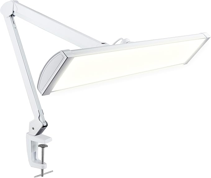Neatfi LED Desk Lamp, 3,500 Lumens, 3 Light Modes, Dimmable, 45W, 26” Wide Shade, 540 SMD LEDs, Eye-Caring Task Lamp for Reading, Crafting, Workbench, Office (CCT with Clamp, White)