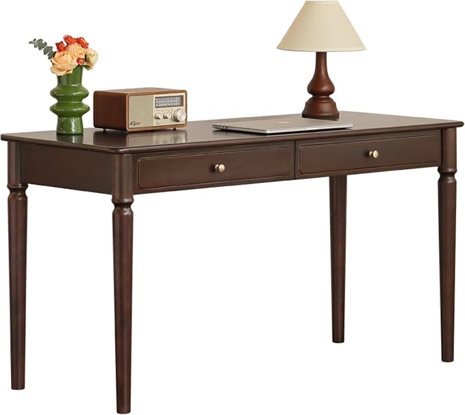 Home Office Desk, Solid Wood Computer Desk, Vintage Mid-Century Modern Writing Desk with for Study Work 47.24" W
