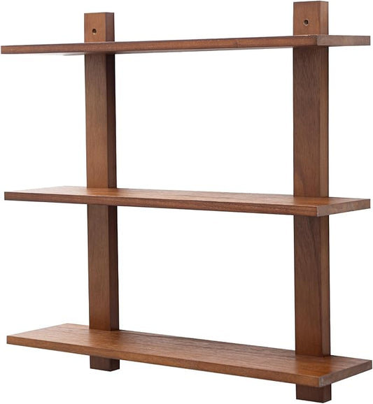 PHOENANCEE 3 Tier Floating Shelves,Long Wall Shelf,Over The Toilet Shelves Bathroom Hanging Display Storage Rustic for Living Room Bedroom Kitchen Office Coffee Bar Decor Decorative,24 Inch,(Walnut)