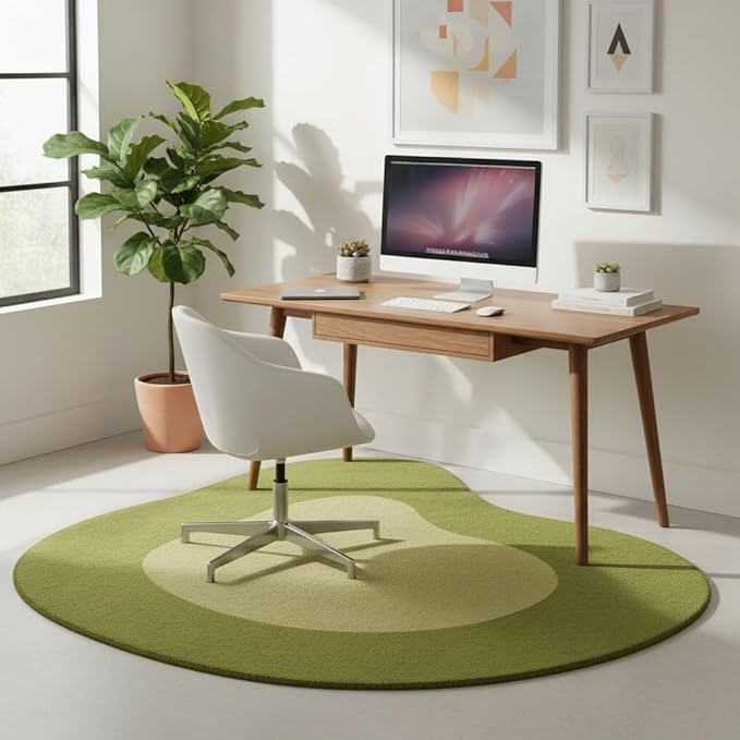 Olive Green Yellow Irregular Area Rug Machine Washable Unique Designer Rug for Living Room Bedroom Home Office Minimalist Neutral Rugs Modern Abstract Boho Nursery Playroom Non Slip Carpet 4ft