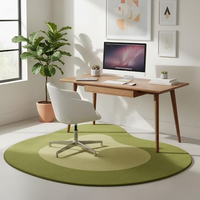 Olive Green Yellow Irregular Area Rug Machine Washable Unique Designer Rug for Living Room Bedroom Home Office Minimalist Neutral Rugs Modern Abstract Boho Nursery Playroom Non Slip Carpet 8ft