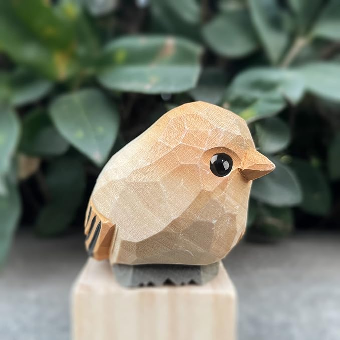 Bird Figurines Hand Carved Painted Wooden Statues for Home Decor, Gift for Bird Lovers,Housewarming, Birthday, Christmas, Anniversaries (NO.18-Chubby Bird)