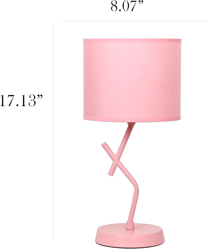 Simple Designs LT1172-PNK 17.13" Metal and Modern Abstract Table Lamp with Drum Fabric Shade, Bedroom, Office, Living Room, Dorm, Side Table, Pink